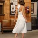 Formal Wedding Guest Dress for Women Satin Halter Midi Backless A-Line Adjustable Waist Flowy Summer (XS)