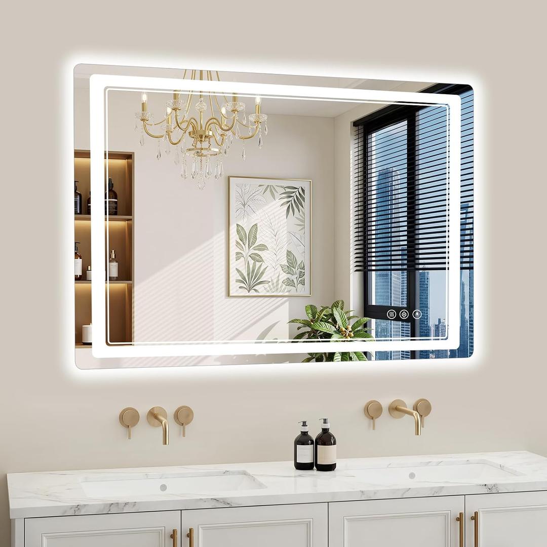 30"x40" LED Bathroom Mirror with Lights, Backlit + Front Lit, Anti-Fog, Lighted Bathroom Mirror for Wall, HD Shatterproof Tempered Glass, Dimmable, Memory Function (Horizontal/Vertical)
