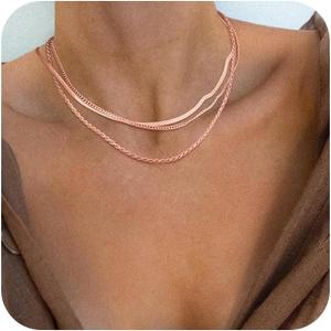 Freekiss Herringbone Necklace for Women,Dainty Gold Necklace,14k Gold Plated Snake,Gold Chain Choker Necklaces,Simple Gold Layered Necklaces,Gold Jewelry Gift for Women