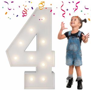 3FT Light Up Numbers Letters, Mosaic Numbers for Balloons, Marquee Light Up Letters, Giant Mosaic Balloon Number 4 for 4th 40th Birthday Decorations, 40th Anniversary Party Decor (3FT, Number 4)