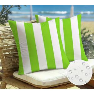 Pack of 2, Waterproof Pillow Covers Outdoor Throw Pillowcases Decorative Garden Cushion Case for Home Garden Patio Couch Balcony Striped 18 x 18 inch/45x45cm Green & White