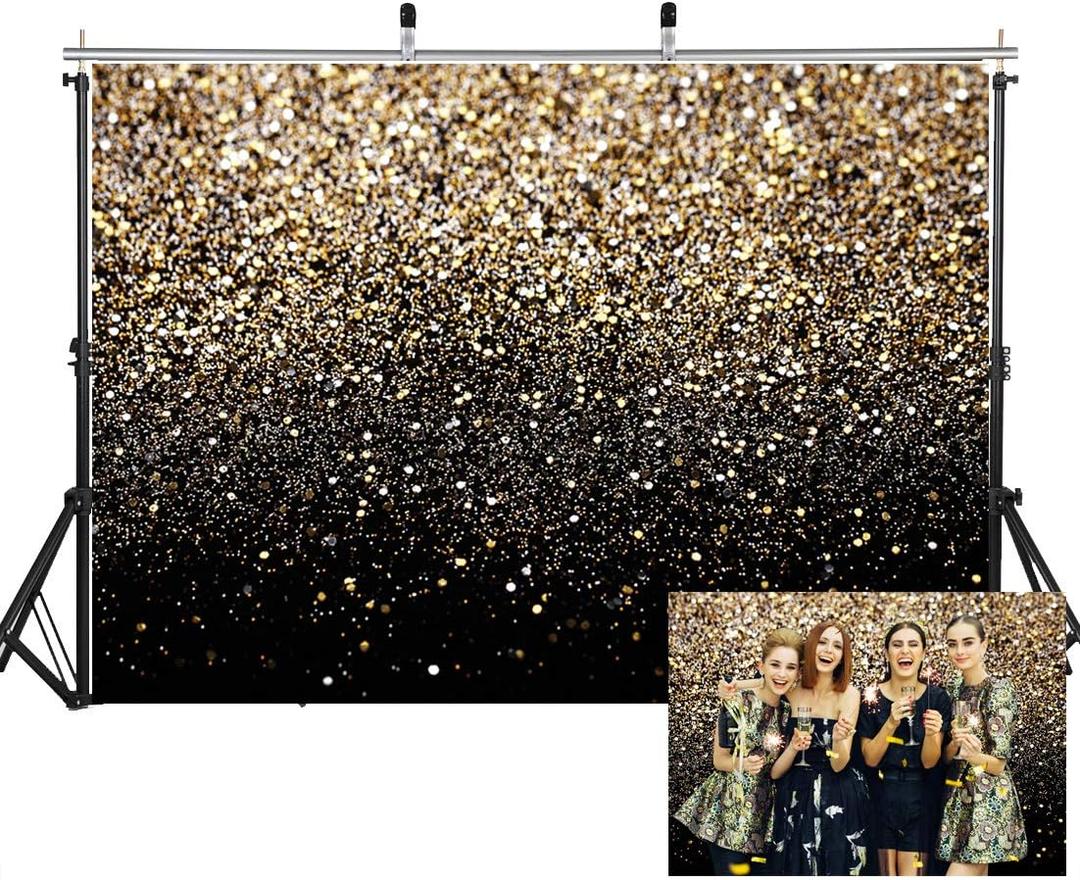 SJOLOON Black and Gold Backdrop Gold Spots Backdrop Vinyl Photography Backdrop Vintage Background for Family Birthday Party Newborn Studio Props 11547(7x5FT)