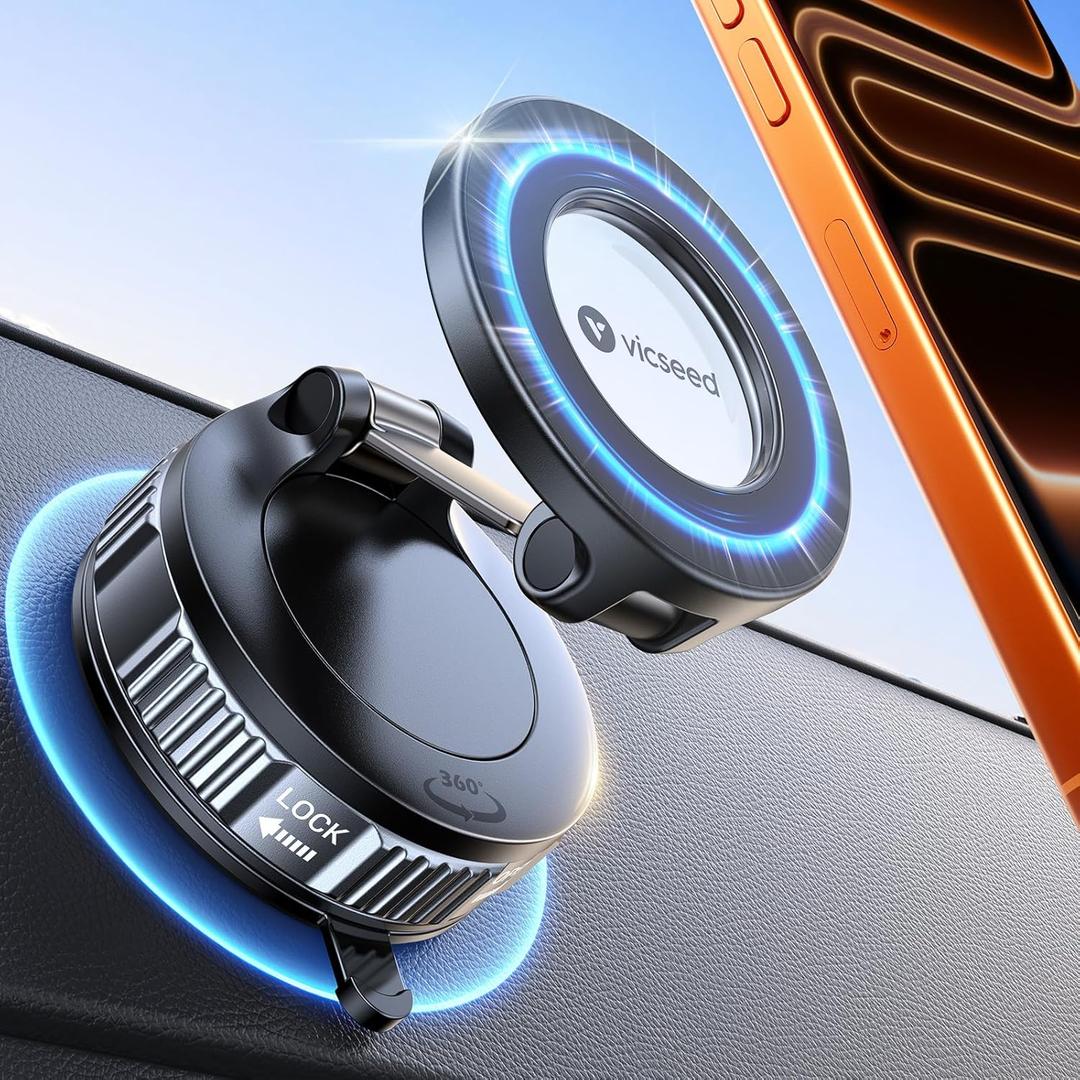 VICSEED for Magsafe Car Mount Vacuum Magnetic Phone Holder for Cars [55+KG Ultra-Strong Suction] Car Phone holder Accessories [360° Rotate & Fold] for iPhone17 Pro Max Air 16 15 14 13 12 & Samsung