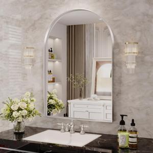 Arch Mirror, 22 x 30 Inch Silver Arch Mirror for Bathroom, Arched Wall Mirror, Aluminum Alloy Frame Silver Bathroom Vanity Mirror for Living Room Bedroom Entryway Mantel Hallways Decor (22"L x 30"W)