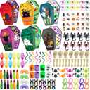 243 PCS Halloween Party Favors for Kids, 24 Pack Coffin-Shaped Goodie Bags with Halloween Toy, Halloween Goodie Bags Stuffers, Bulk Halloween Party Favors Prizes for Kids Trick or Treat