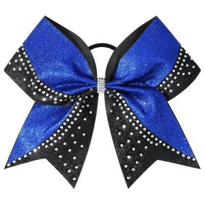 3 x 1PCS Glitter Cheer Bow Large Cheer Bows Rhinestones Hair Bows Girls 8"Cheerleading Bows Bulk Elastic Band Ponytail Holder for Teen Girls College Sports Competition Blue Black