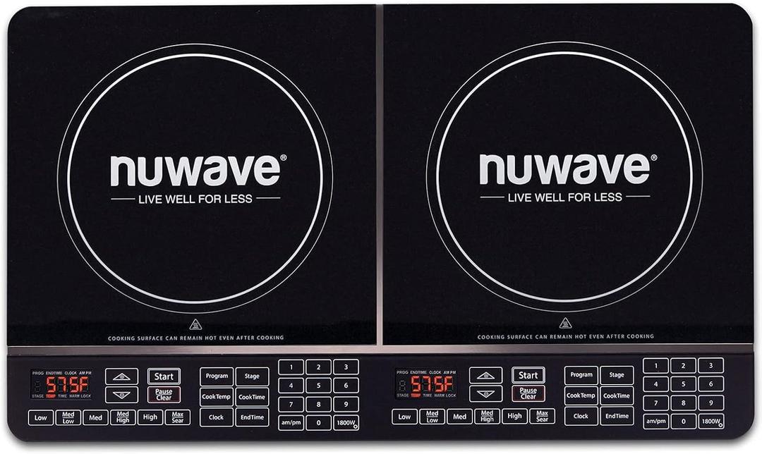 Nuwave Double Induction Cooktop, Powerful 1800W, 2 Large 8 Heating Coils, Independent Controls, 94 Temp Settings from 100F to 575F in 5F Increments, 2 x 11.5 Shatter-Proof Ceramic Glass Surface
