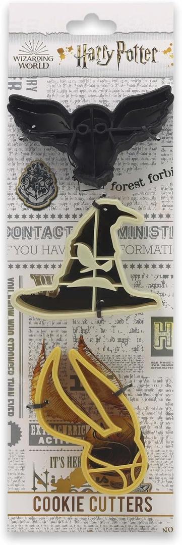 Harry Potter Cookie Cutter Set for Kitchen - Featuring Hedwig, the Sorting Hat and the Golden Snitch Cookie Cutters (Gray)