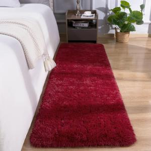DETUM Wine Red Runner Rug 2x6 for Hallyway Entryway Kitchen Fluffy Area Rugs for Bedroom Soft Kids Room Rugs Furry and Washable Christmas Carpets (Burgundy)