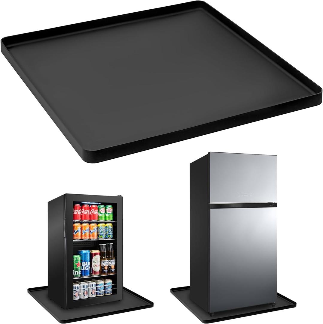 Mini Fridge Silicone Mat with Raised Edge, 25.6''x23.6'' Under Refrigerator Mat, Mini Fridge Drip Pan Prevent Water Leakage and Floor Damage, Leakproof Mat for Under Small Fridge Refrigerator Freezer