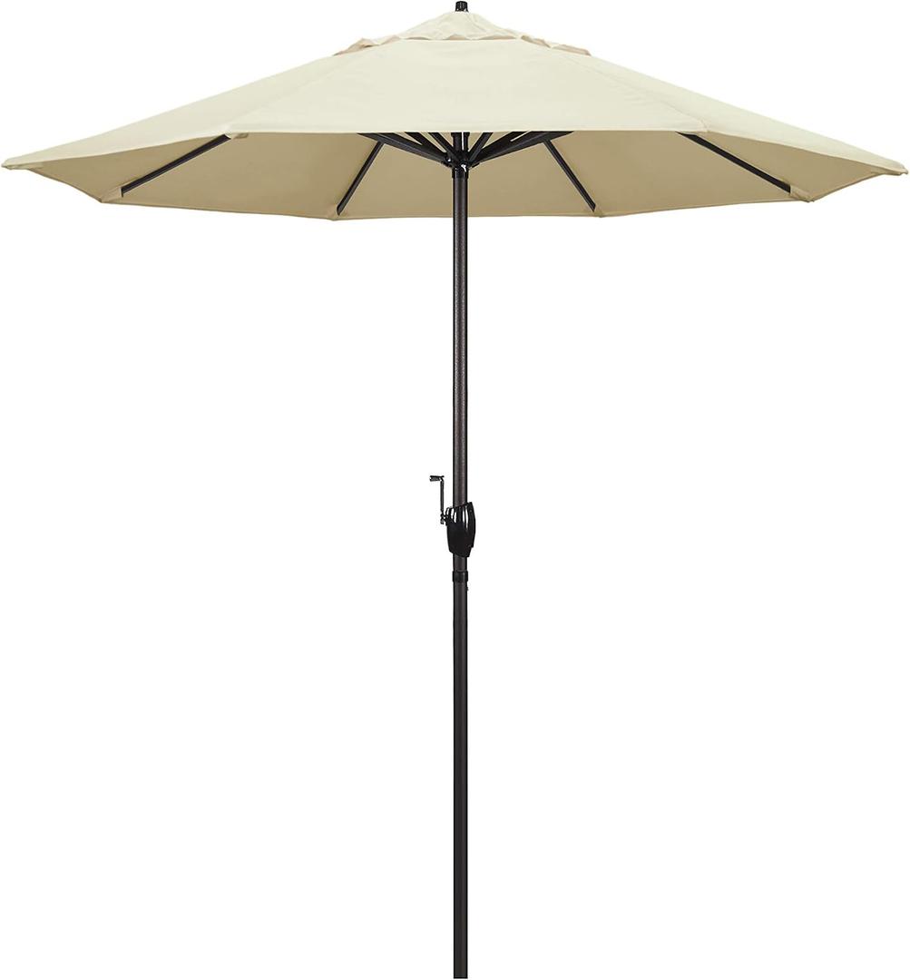 California Umbrella 7.5' Round Sunbrella Aluminum Outdoor Deck, Pool or Patio Umbrella, Crank Lift, Auto Tilt, Bronze Pole, Canvas