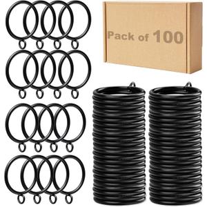Curtain Rings 100Pack Black Curtain Ring with Eyelets, 1.5 inch Inner Diameter Drapery Metal Rings Apply for Curtain Rods(Fits Up to 1.25-Inch Curtain Rods)