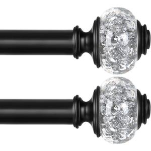 2 Pack Black Curtain Rods for Windows 48 to 84 Inch, USFOOK 7/8 Inch Telescoping Splicing Drapery Rods 32 to 86 Inch, Decoration for Home with Decorative Translucent Finials