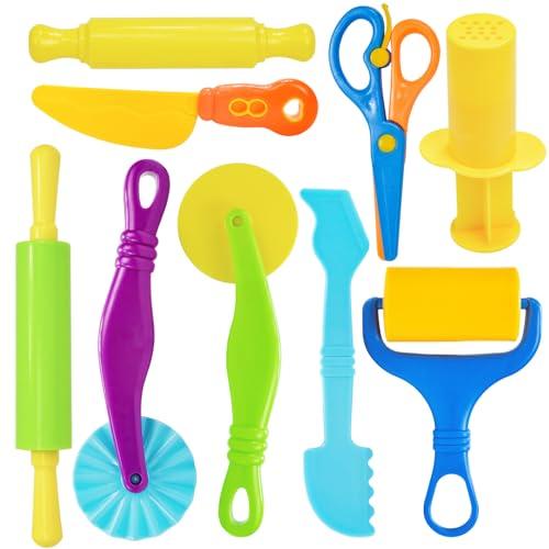LCY WEDSHI Dough Tool Set, 9 Pcs Dough Tools Sets for Kids Ages 4-8, Dough Accessories Includes Cutters Roller, Rolling Pins, Safety Scissors, Plastic Knife, Plastic Rollers