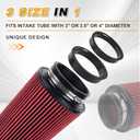 4-Inch Cold Air Intake Filter - Washable, High Performance, 3" or 3-1/2" or 4" Clamp-On Filter Height: 9 In Replacement Cone Air Filter Universal 3 Sizes in 1 (Red)