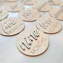 Baby Monthly Milestone Markers Disc, Wooden 3D Milestone Cards for Photos, Baby Announcement Sign, 1-12 Months, wooden baby milestone sign (White)