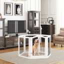 PAWLAND 144-inch Extra Wide 30-inches Tall Dog gate with Door Walk Through, Freestanding Wire Pet Gate for The House, Doorway, Stairs, Pet Puppy Safety Fence, Support Feet Included, White,6 Panels