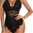 Namifin Sexy Lingerie for Women Lace Teddy Lingerie Snap Crotch Bodysuit (Black, L)