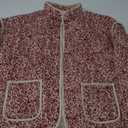 Wyeysyt Women's Cropped Puffer Jacket Lightweight Floral Print Long Sleeve Padded Quilted Puffy Cardigan Coat (Red), S