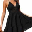 ECOWISH Summer Dresses for Women 2026 V-Neck Spaghetti Strap Bowknot Backless Sleeveless Lace Mini Swing Skater Dress (Medium)