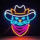Cowboy Cat Neon Sign - Adjustable Dimmable LED Neon Light, 13.8"x13.7", Premium Quality, Vibrant Home Decor