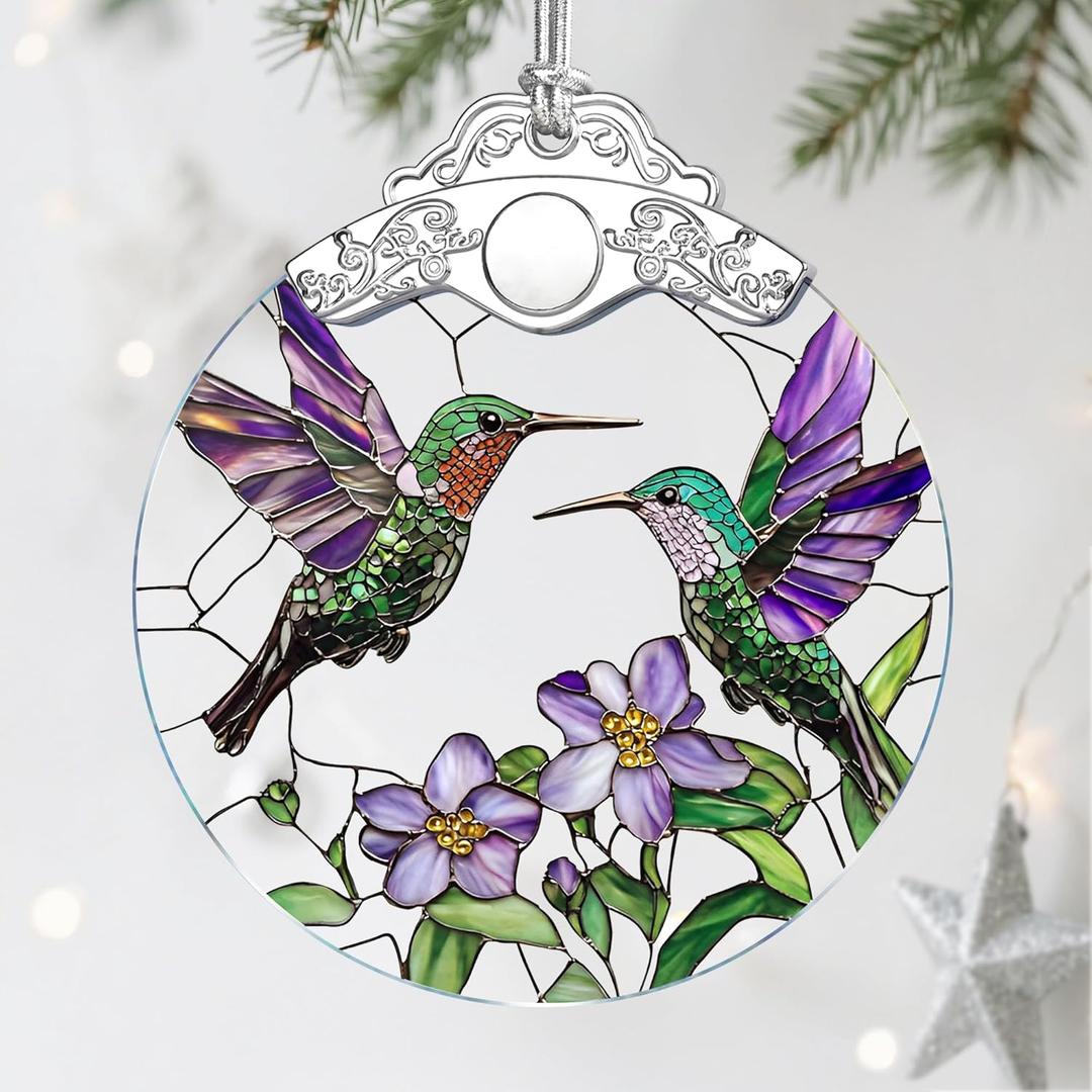Hummingbird Stained Glass Ornament - Christmas Ornaments | Christmas Decorations for Tree | Holiday Ornament Gifts for Hummingbird Lovers | Holiday Party Gifts | Gift Ideas & Xmas Gift
