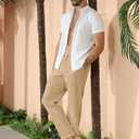 Beotyshow Mens Linen Pants Casual Elastic Waist Trousers Summer Beach Lightweight Pants (Beige, L)