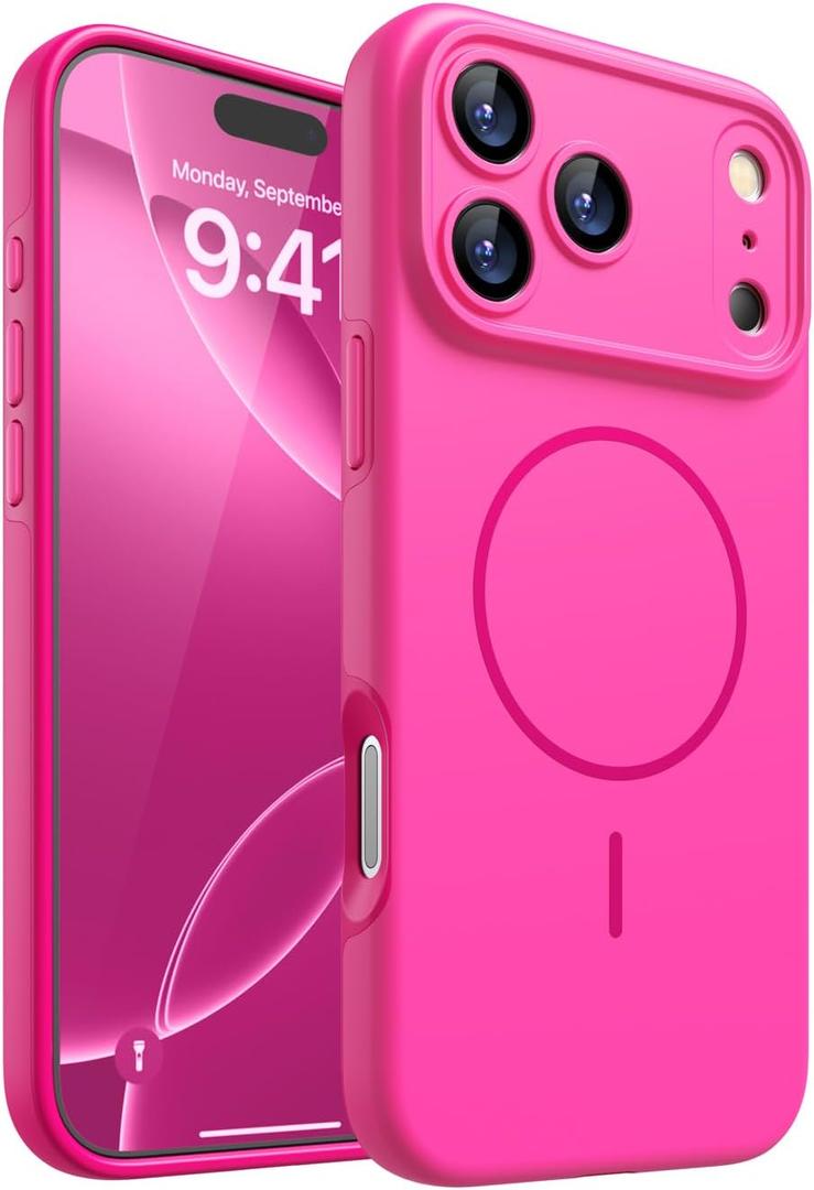 3 x Magnetic for iPhone 17 Pro Max Case, [Matte Solid Color] [Full Camera Protection] Protective Case for iPhone 17 Pro Max - Hot Pink