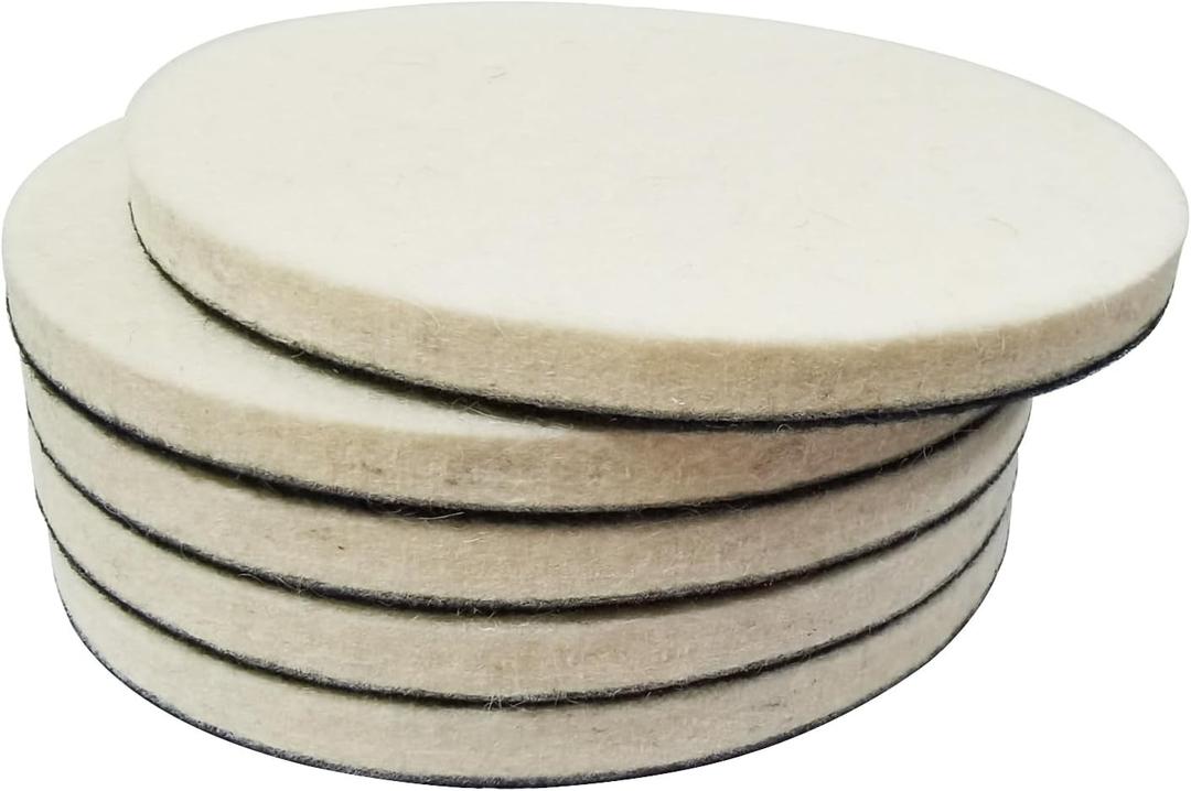5 Inch Wool Felt Polishing Pads,5Pcs Wool Buffing Wheels Polishing Pads Flocking Hook & Loop Back for Random Orbital Sander