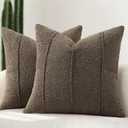 YCOLL Textured Boucle Throw Pillow Covers 24x24 Pack of 2 - Soft Neutral Striped Cushion Covers, Cozy Accent Decorative Pillow Covers for Couch, Sofa, Bed, Living Room (Brown)