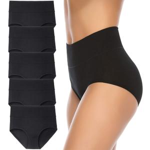 Annenmy Women's High Waist Cotton Underwear Soft Brief Panties Regular and Plus Size (X-Large, Black, 5-pack)