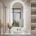 Niccy Arched LED Mirror for Bathroom, 48x24 Vanity Mirror with Light Frameless Bathroom Mirror, Smart Lighted Frontlit Mirrors with Memory Function for Bathroom Bedroom Beauty Hair Salon (Horizontal(right-cut))