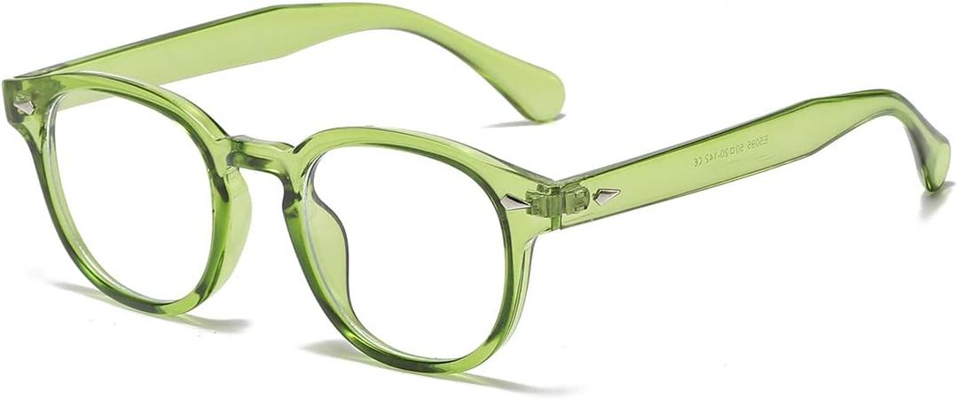 NIDOVIX Retro Round Blue Light Blocking Glasses for Men Women, Vintage Frame Non-prescription Computer Reading Eyeglasses (01 Light Green)