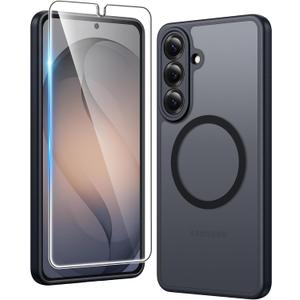 FNTCASE for Samsung Galaxy S26-Plus Case: Matte Magnetic Phone Cases with Screen Protector Compatible with Magsafe Slim Anti Yellowing Protective Translucent Cover (Frosted Black Magnetic)