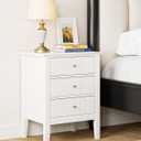 Fluted Nightstand, Farmhouse Night Stand with 3 Drawers, Mid Century Modern Side Accent Table,Bedside End Table for Bedroom, Living Room, White