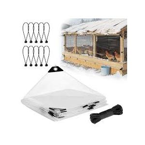 3x10ft Chicken Coop Covers Accessories for Winter - Easy to Install Waterproof Chicken Run Tarp with Elastic Cords & Rope