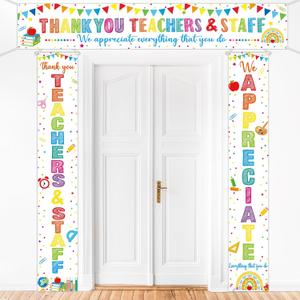 3Pcs Teacher Appreciate Banner Decor Thank You Teachers and Staff Porch Sign Banner We Appreciate You Hanging Banners Backdrop for Teacher Staff Coworker Employee School Office Party Supplies（White）