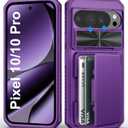 for Google Pixel 10 & 10 Pro Case with Camera Cover, Card Holder (4-5 Cards), Military Drop & RFID Protection, Rugged Shockproof Men Women Phone Case for Pixel 10 & 10 Pro, Dark Purple