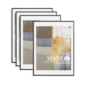 18x24 inch Metal Poster Frame - 18 x 24 Thin Aluminum Picture Frames Matted for 16x20 Photos, Artworks, Prints, Puzzle - High Definition Plexiglass - Vertical and Horizontal Display - Wall Hook Hanging Hardware Included - Black, Set of 4