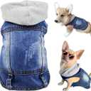 Pet Clothes Dog Jeans Jacket Cool Blue Denim Hoodie Coat, Puppy Clothing Shirt Costume, Doggy Vintage Washable Lapel Vest, Dog Classic T-Shirt Apparel for Small Medium Dogs Cats (Blue, Large)