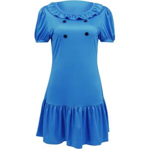 Lucy Costume Women Sally Brown Costumes Charlie Character Cosplay Halloween Puff Sleeve Dress for Adult (Large, Blue)