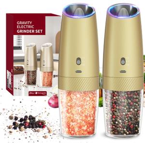 CIRCLE JOY Gravity Electric Salt and Pepper Grinder Set with 2-Speed, Rechargeable Salt and Pepper Grinder Set, Adjustable Coarseness, Whiet LED Light