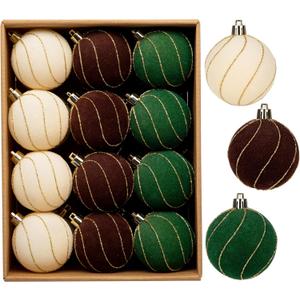 24PCS Velvet Christmas Ball Ornaments Set, 2.36" Shatterproof Baubles for Christmas Tree Decorations, Gold-Lined Hanging Baubles with Velvet Finish for Thanksgiving Holiday Party Décor, Multicolour