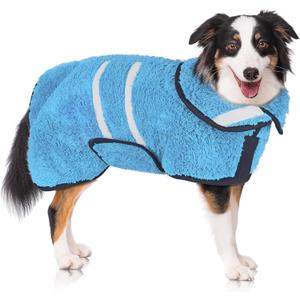 Dog Bathrobe Super Absorbent Dog Towels Large Quick Drying Robes for After Bath Soft Adjustable Warm Keeping Dogs Towel (L) (Light Blue)