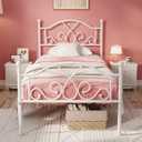 Weehom Twin Bed Frames, Modern Twin Size Metal Bed Frames for Kids Girls, No Box-Spring Needed Twin Platform Bed Frame with Unique Headboard and Footboard, 11.23 Inches Storage Space - White