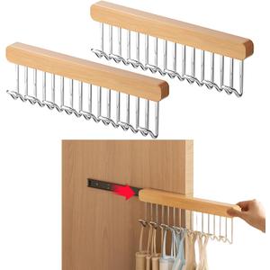 2 Pack Pull Out Closet Hanger with 8 Hooks,Valet Rod for Closet Pull Out,Sliding Side Mount Clothes Rack for Ties,Belts, Scarves,Space Saving Organizer,Pants Hooks for Jeans (Right-Pull)