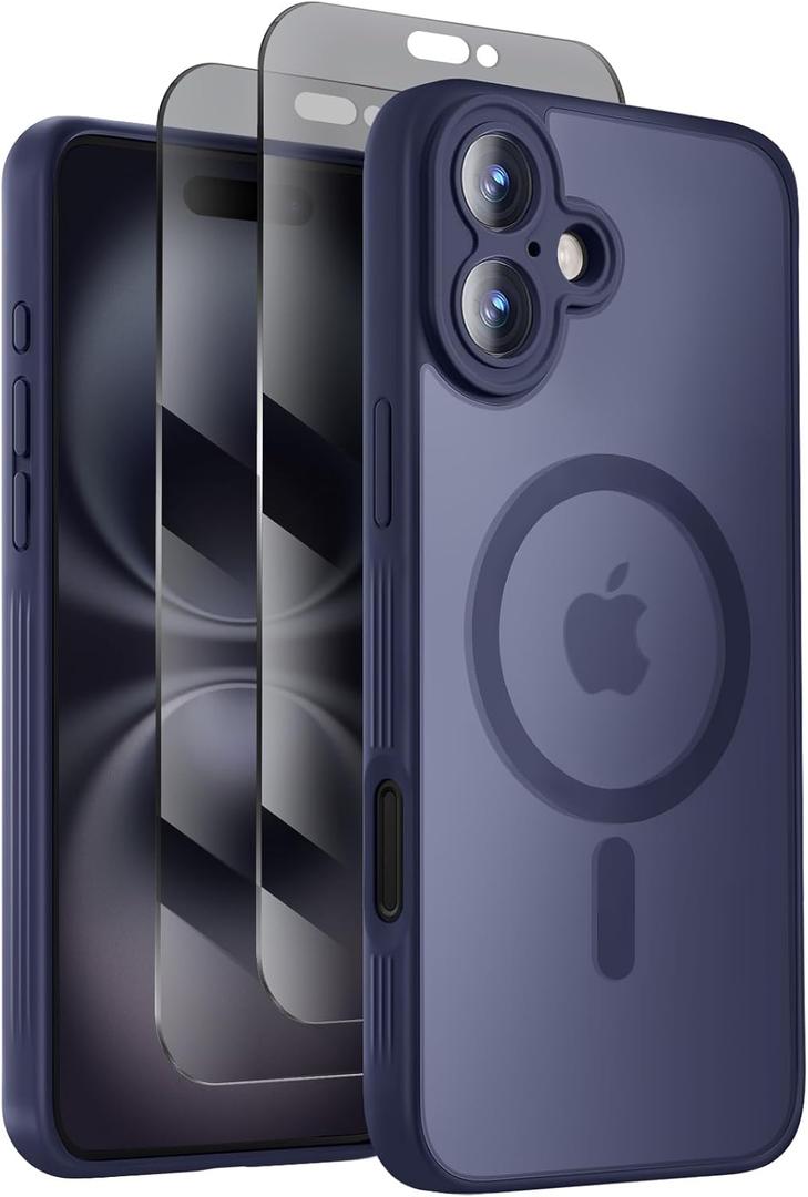 Symcele Designed for iPhone 16 Plus Case, Compatible with MagSafe, with Privacy Screen Protectors X2, [Camera Protection] [15FT Military Drop Protection] Shockproof Phone Case, 6.7", Navy Blue