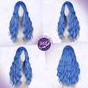 Haloo Blue Wigs with Curtain Bangs for Women - Long Wavy Middle Part Natural Looking Synthetic Hair Wig for Daily Party Cosplay Costume, 26 Inch Blue Mixed Grey