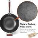 WANGYUANJI Cast Iron Wok Pan with Lid, 13.4 Inch Flat Bottom Uncoated Stir Fry Skillet, Traditional Chinese Iron Pot for 3-5 People, Detachable Walnut Handle, Compatible with Induction & Gas Stoves