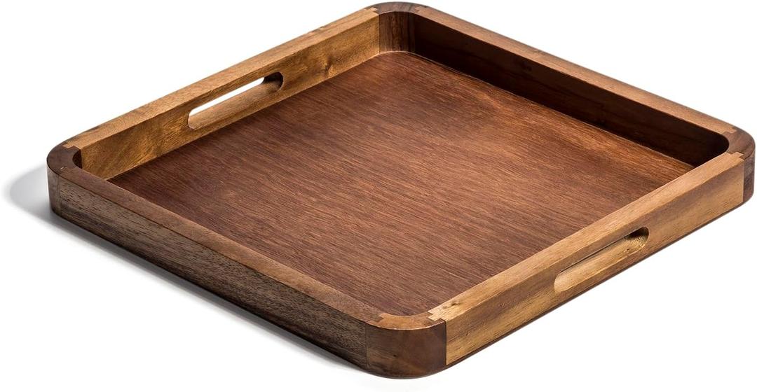 Kalmar Home Acacia Wood Square Serving Tray, 14" x 14" x 2"